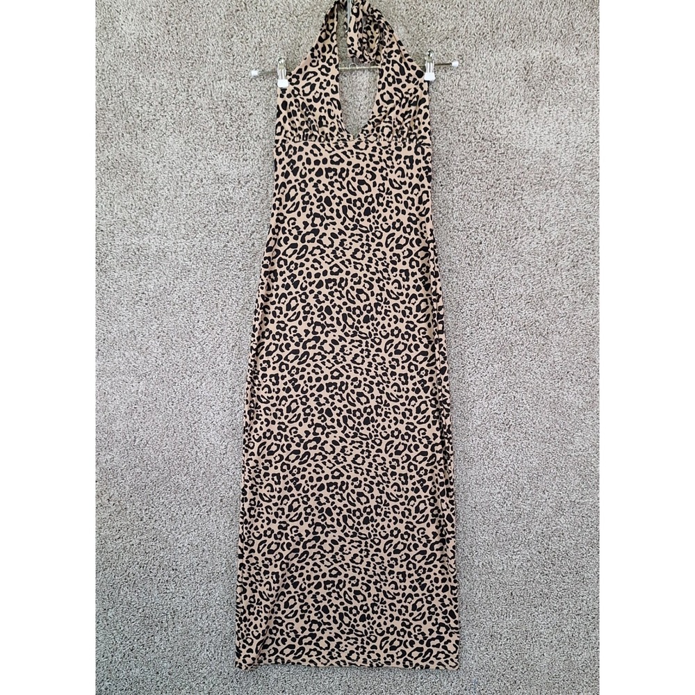 No Boundaries Maxi Dress Women S Tan Leopard Print Halter Neck Y2K Streetwear